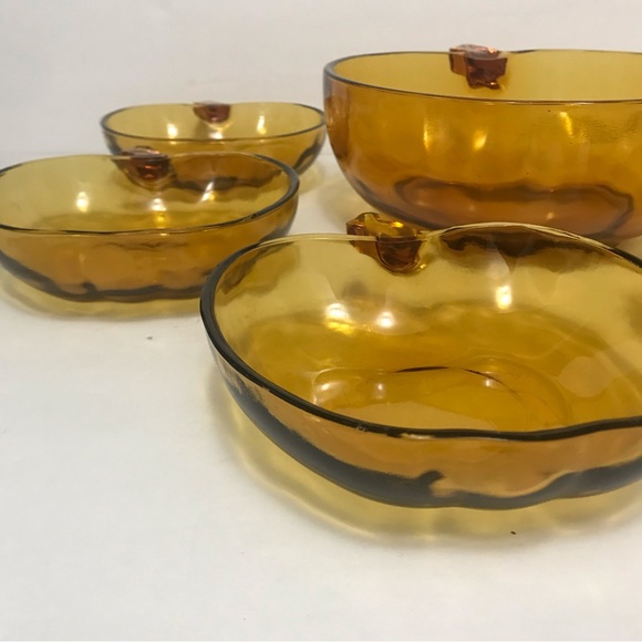 6 Vintage Amber Glass Apple Bowl Set - Picture 4 of 7